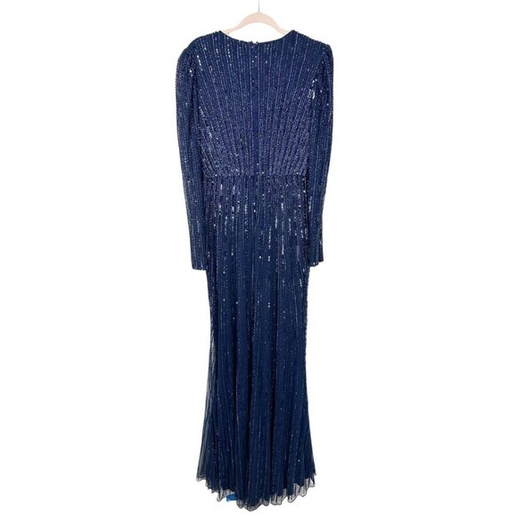 NWT Mac Duggal Embellished Puff Sleeve Side Knot Gown Navy 10 #8491 - Picture 5 of 8